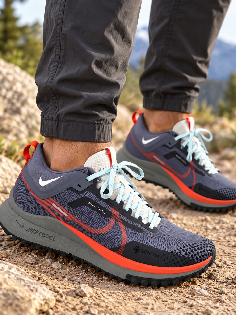 Nike Men’s Slate Blue and Orange Athletic Trail Gore-Tex Sneakers 11